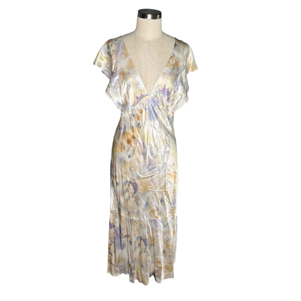 RAILS Dina Diffused Blossom‎ Satin Slip Midi Dress Women's Size Large V-Neck
